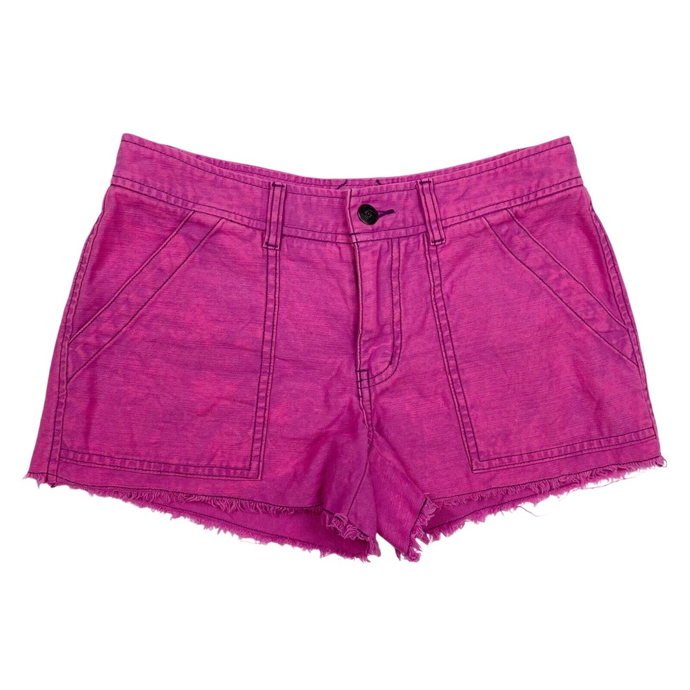 Free People Utility Frayed Hem Acid Wash Shorts Womens 0 Cutoffs‎ Fuchsia